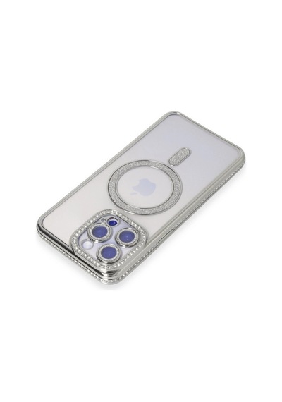 Apple iPhone Uyumlu iPhone 15 Pro Kılıf Joke Simli Magneticsafe Kılıf - Gümüş Renkli