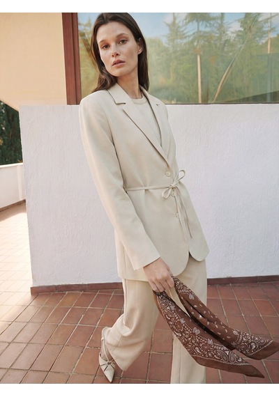 Lcw Modest Bej Kuşaklı Yaka Kadın Blazer Ceket