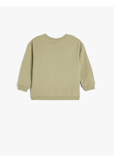 Koton Ayıcık Baskılı Uzun Kollu Bisiklet Yaka Pamuklu Şardonlu Sweatshirt Yeşil 5wmb10449tk Yeşil