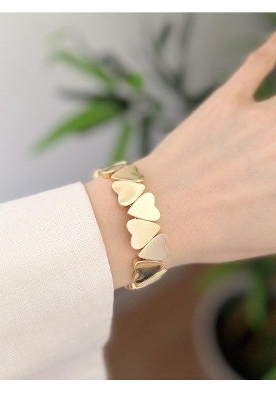 Çelik Kalpli Lastikli Bileklik Gold 37636479