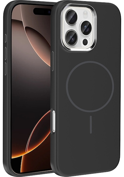Apple Uyumlu iPhone 16 Pro Max Kılıf M-safe Şarj Özellikli Metal Kamera Çerçeveli Sys Edi Silikon Kapak - Siyah Siyah