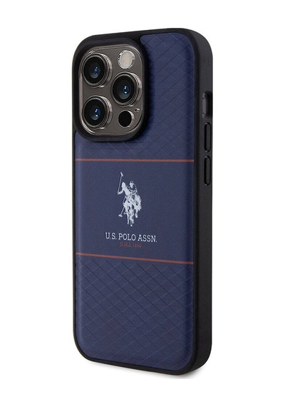 Apple Uyumlu iPhone 15 Pro Kılıf U.s. Polo Assn. Lisanslı Deri Şeritli Logo Dizayn Kapak Lacivert