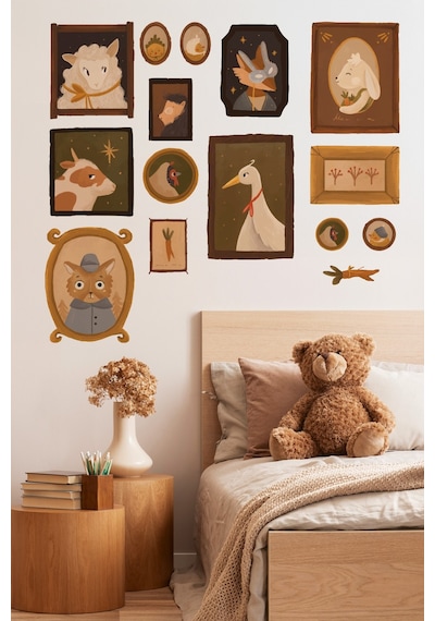 Vintage Pastoral Çerçeve Duvar Sticker Seti 8 Li Pastel Bahar Temalı Dekoratif Stickerlar Dijital Baskı