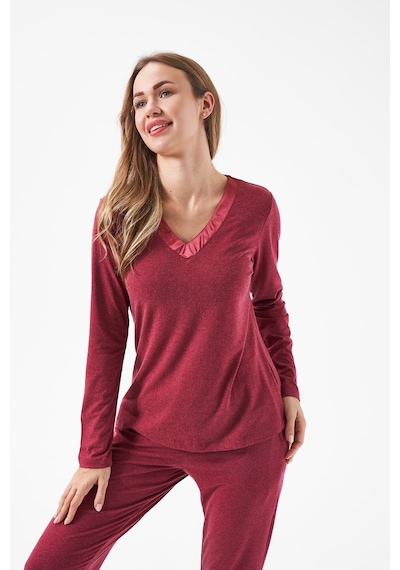 Relax Mode Kadın V Yaka Pijama Takım - 28091r Bordo Relax Mode Kadın V Yaka Pijama Takım - 28091r Bordo