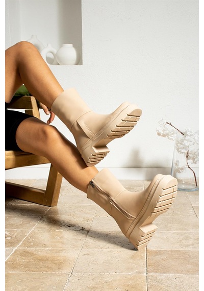 Shoetek Artemisia Kadın Bot&bootie Fermuarlı Postal Nude Deri Nude Cilt Ten Rengi