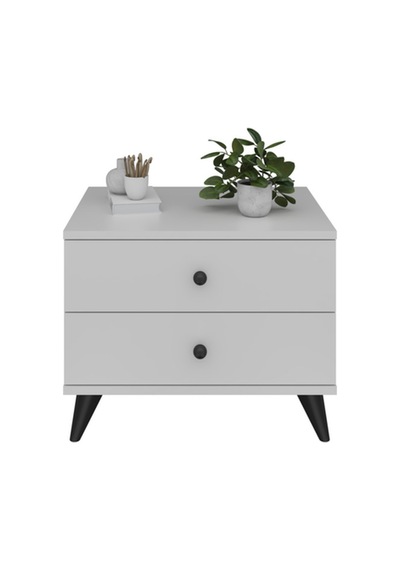 Simple Komodin 2 Çekmeceli 60x44x48 Beyaz Beyaz
