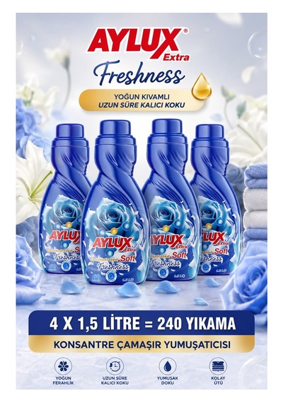 Freshness Extra Konsantre Çamaşır Yumuşatıcısı 4x1,5 L 240 Yıkama Yoğun Kıvamlı 4'lü Set
