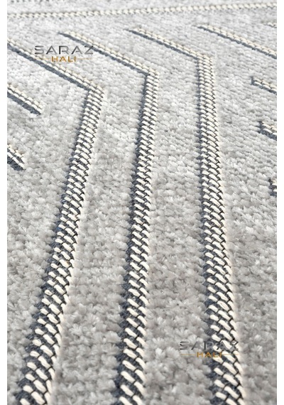 Saraz Halı Ada Kilim Modern Salon Mutfak Koridor Kesme Yolluk Dokuma Makine Halısı Zigzag Gri Gri