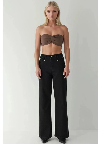 Hiccup Yüksek Bel Wide Leg Kot Pantolon Siyah
