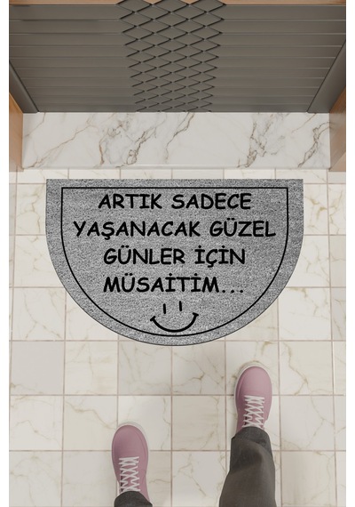 Rugmood Modern Dijital Paspas Gri Güzel Günler İçin Müsaitim Paspas - Kapı Önü Paspası