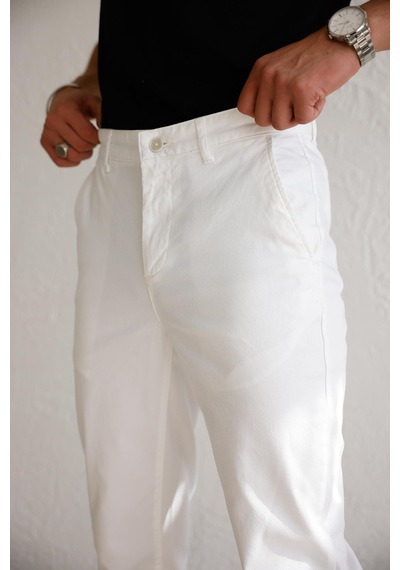 Braccas Erkek Armürlü Slim Fit Beyaz Pantolon Beyaz
