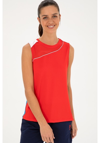 U.S. Polo Assn. Kadın Kırmızı Kolsuz Bisiklet Yaka Tişört 50284345-VR030