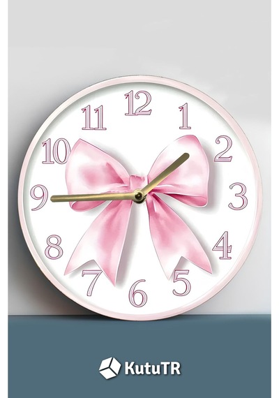 Pembe Kurdele Temalı 3d Görünümlü Mdf Duvar Saati 33 Cm Sdw309 Renkli
