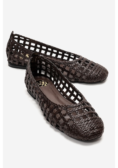 Luvishoes Elvarıs Kahverengi Örgü Desenli Kadın Babet Ayakkabı Kahverengi