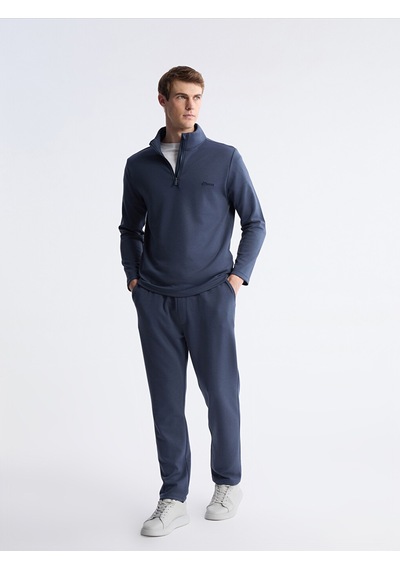 LC Waikiki Lc Waıkıkı İndigo Dik Yaka Uzun Kollu Polar Erkek Pijama Üst