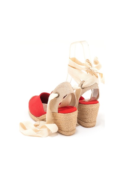 Star Tombis Gerçek Elişi Ipli Espadril Dolgu Topuk Keten Espadril Handmade Kırmızı