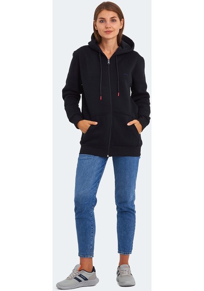 Slazenger KATYA Kadın Fermuarlı Kapüşonlu Cepli Lacivert Sweatshirt