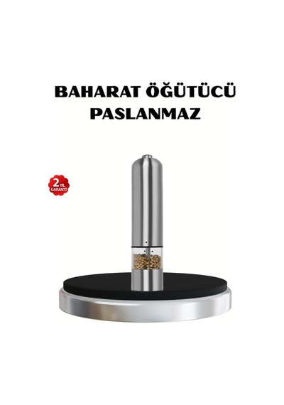Modern Otomatik Baharat Öğütücü Seti Pilli Paslanmaz Çelik Led Aydınlatmalı Gri