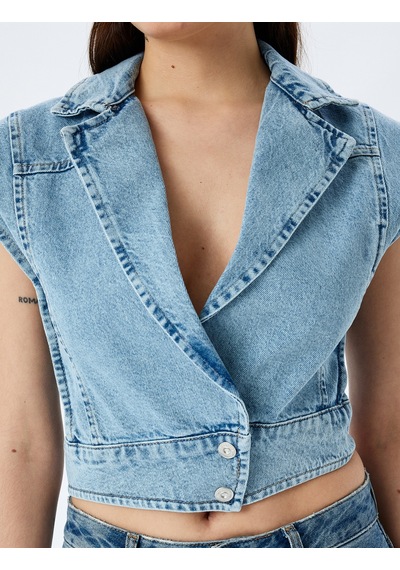 Koton Kolsuz Kruvaze Yaka Crop Denim Düğmeli Yelek Açık İndigo 5sal20001md Açık İndigo Koton Kolsuz Kruvaze Yaka Crop Denim Düğmeli Yelek Açık İndigo 5sal20001md Açık İndigo