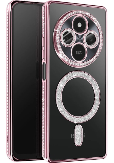 Xiaomi Redmi 14c Uyumlu Joke Simli Magneticsafe Kılıf - Pembe