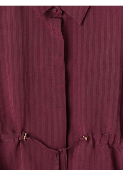 Lcw Everyday Bordo Beli Bağcıklı Çizgili Kadın Gömlek Tunik