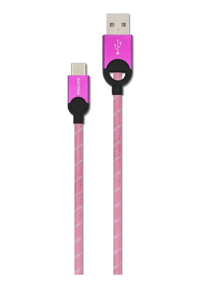 Philips Dlc2628r/97 Usb-a To Usb-c Örgülü Hızlı Şarj Kablosu, 1.2 Metre, Pembe