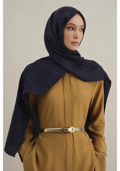 Armine Lyocell Naia Kare Monogram Şal 6 Açık Lacivert