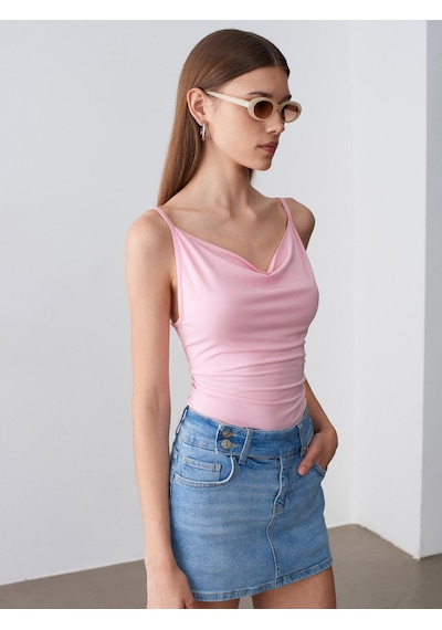 Dilvin 21235 Degaje Yaka Askılı Top-toz Pembe