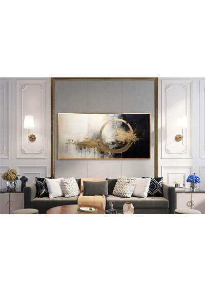 Yağlı Boya Dokulu Tablo Siyah Altın Gold Soyut Altın Çerçeveli U08049-179062