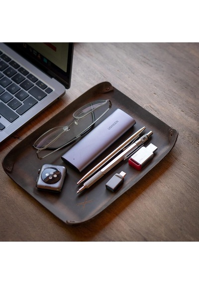 Minimal X Design Masaüstü Organizer, Toplayıcı, Hakiki Deri Vale Tepsisi, Telefon Pedi, Deri Sümen, Deri Pad, Deri