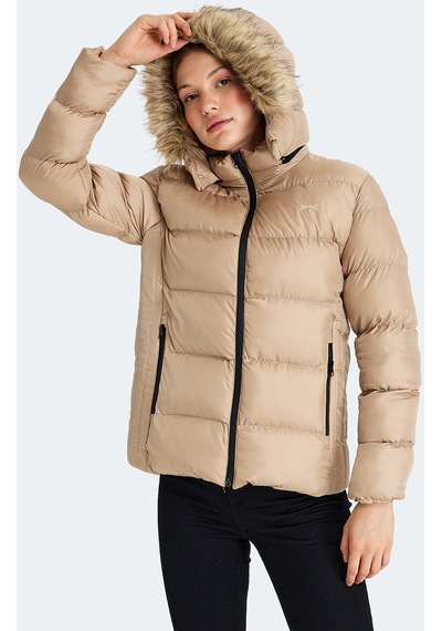 Slazenger GUEST Kadın Kapüşonlu Şişme Vizon Mont & Kaban