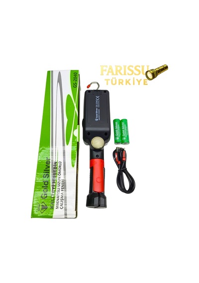 Gold Silver 60w Cob Led 1200 Lümen Şarjlı Çalışma Lambası - Mıknatıslı, Kancalı, Kıskaçlı + 2 Adet 18650 Siyah
