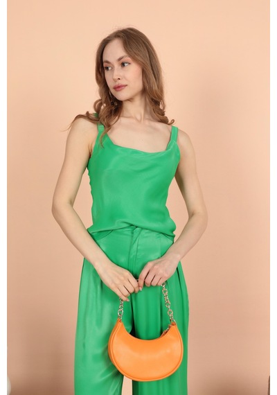 Chicnhappy Saten Kumaş Degaje Yaka Kadın Bluz Yeşil 24op1706401s Yeşil