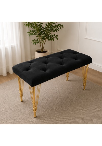 90cm Yeni Nesil Metal Gold Ayaklı Çok Amaçlı Puf Bench Siyah