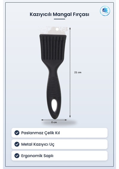 Kazıyıcılı Mangal Fırçası Paslanmaz Çelik Kıllı Izgara Temizleyic
