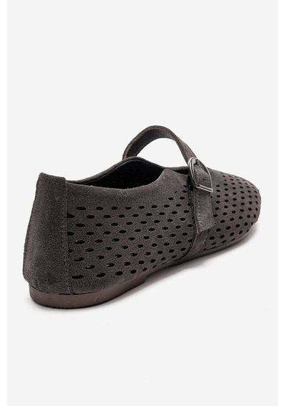 Luvishoes Arian Füme Süet Hakiki Deri Delikli Kadın Babet Ayakkabı Füme