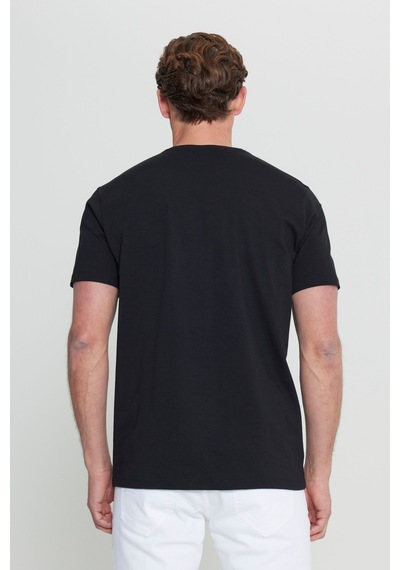 Altınyıldız Classıcs Erkek Sıyah Pamuklu Slim Fit Dar Kesim Baskılı Esnek Tişört SIYAH