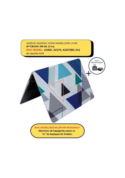 Macbook Air 13 İnç Kılıf A2337 M1 A2179 A1932 Uyumlu Hard Case Sert Kapak Geometrik Desenli Uv Baskılı Koruyucu Kılıf İnce Hafif Laptop Kılıfı Lacivert Mavi Belirtilmemiş