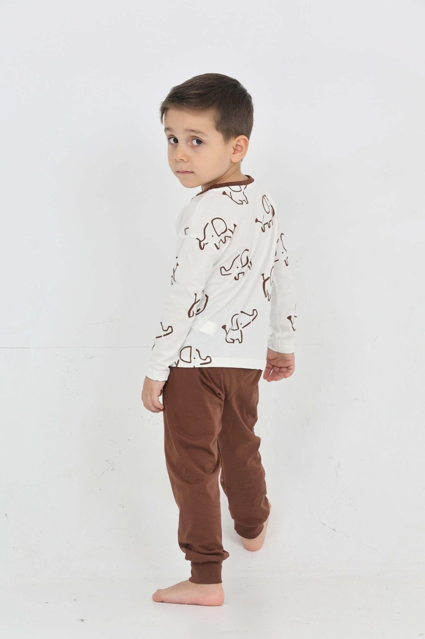 Toontoy Kids Toontoy Erkek Çocuk Fil Pano Baskılı Pijama Takım Kahve