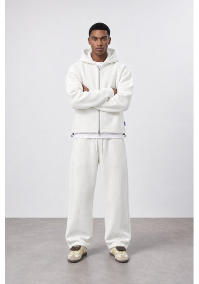 Respire Erkek Lastik Detaylı Panda Oversize Zip Ekru