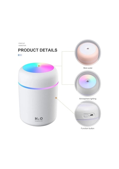 Led Işıklı 3'ü 1 Arada Ultrasonik Hava Nemlendirici Ve Aroma Difüzörü 300ml Kapasiteli Beyaz