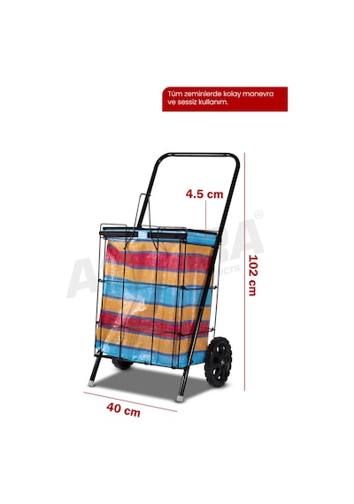 Asvera Kalın Telli Katlanabilir Pazar Arabası - Büyük Boy Sağlam Market Alışveriş Arabası