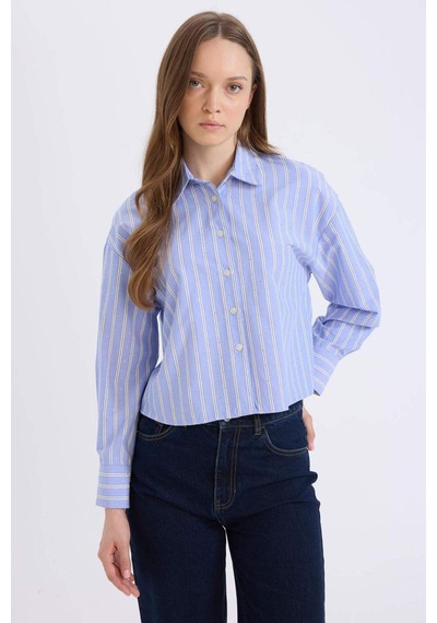 DeFacto Relax Fit Çizgili Poplin Uzun Kollu Gömlek E1261AX25SPNV248