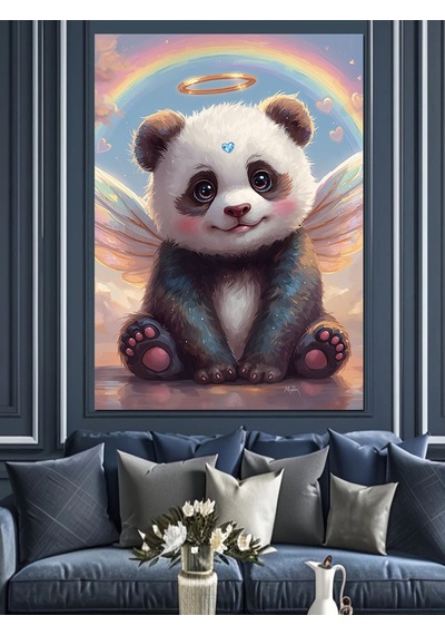 Ahşap Tablo Kanatlı Sevimli Panda Melek