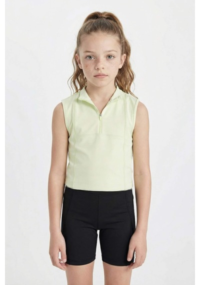 DeFacto Kız Çocuk Slim Fit Dar Kesim Polo Yaka Fermuarlı Basic Düz Kolsuz Tişört D3555A824SMGN1158 Yeşil