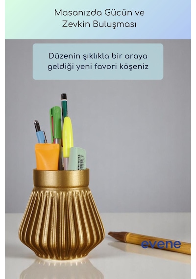 Kalemlik Masa Kalemliği Organizer Kalemlik Altın Renk Model 83 Çok Renkli