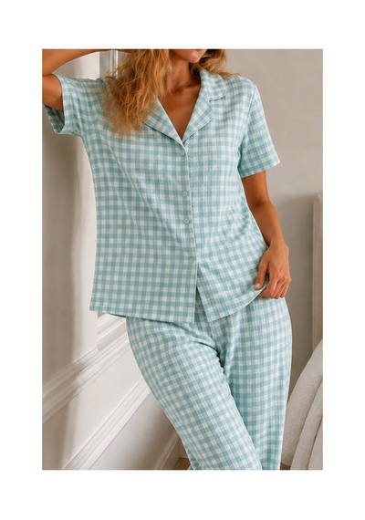 Fit Women Kadın Loose Kalıp Pamuklu Su Yeşili Pijama Takımı