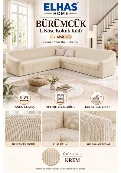 Bürümcük Eteksiz L Köşe Koltuk Örtüsü. 7 Kişilik Esnek, Köşe Koltuk Kılıfı. Toplam Uzunluk 550cm Krem - 796363643 Krem Bürümcük Eteksiz L Köşe Koltuk Örtüsü. 7 Kişilik Esnek, Köşe Koltuk Kılıfı. Toplam Uzunluk 550cm Krem - 796363643 Krem