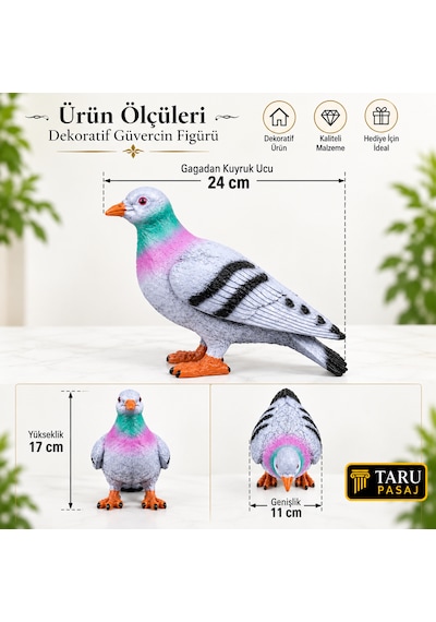 Canlı Boy Güvercin Biblo Polyester Dekoratif Heykel Hediyelik Ev Ofis Bahçe Dekoru 24 Cm Mavi