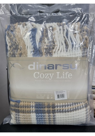 Dinarsu Cozy Life Pamuklu Skoç Tv Battaniyesi Plaid İndigo 130 X 170 Cm Camel - Lacivert - Krem